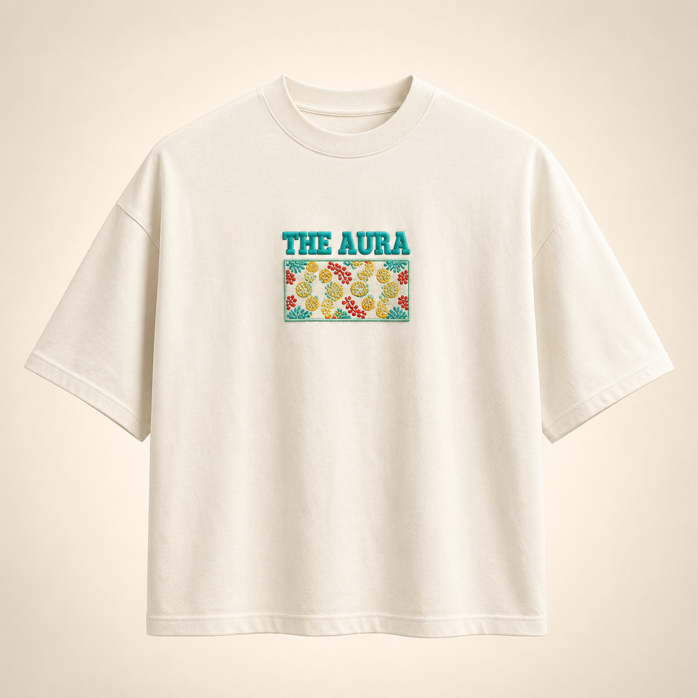 Abyss oversized white T-shirt showing the intended relaxed fit by THE AURA