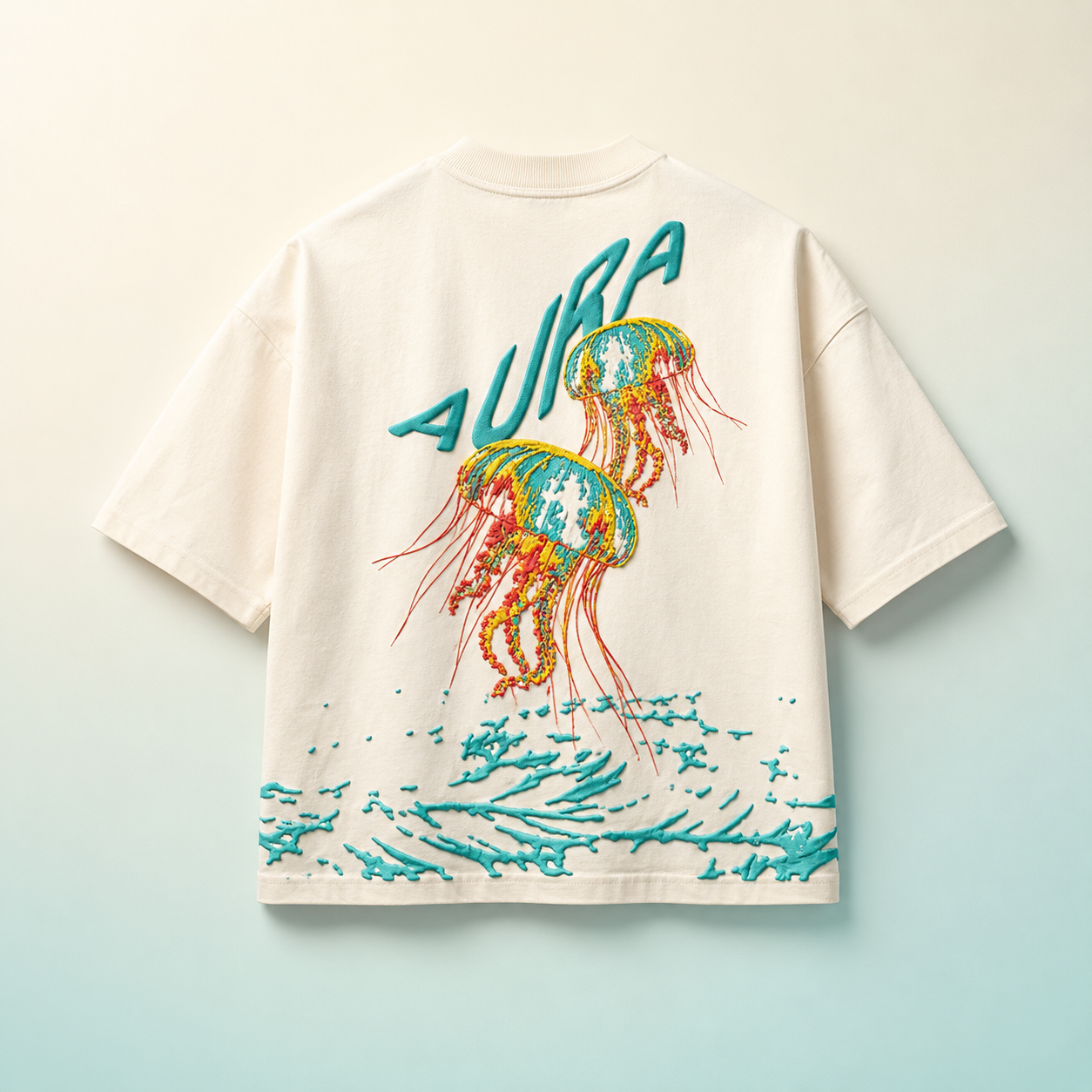 The Aura raised puff artwork and oversized cotton construction