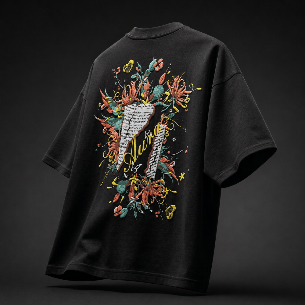 Bloomscript Oversized Puff Print T-Shirt by The Aura – product view 4
